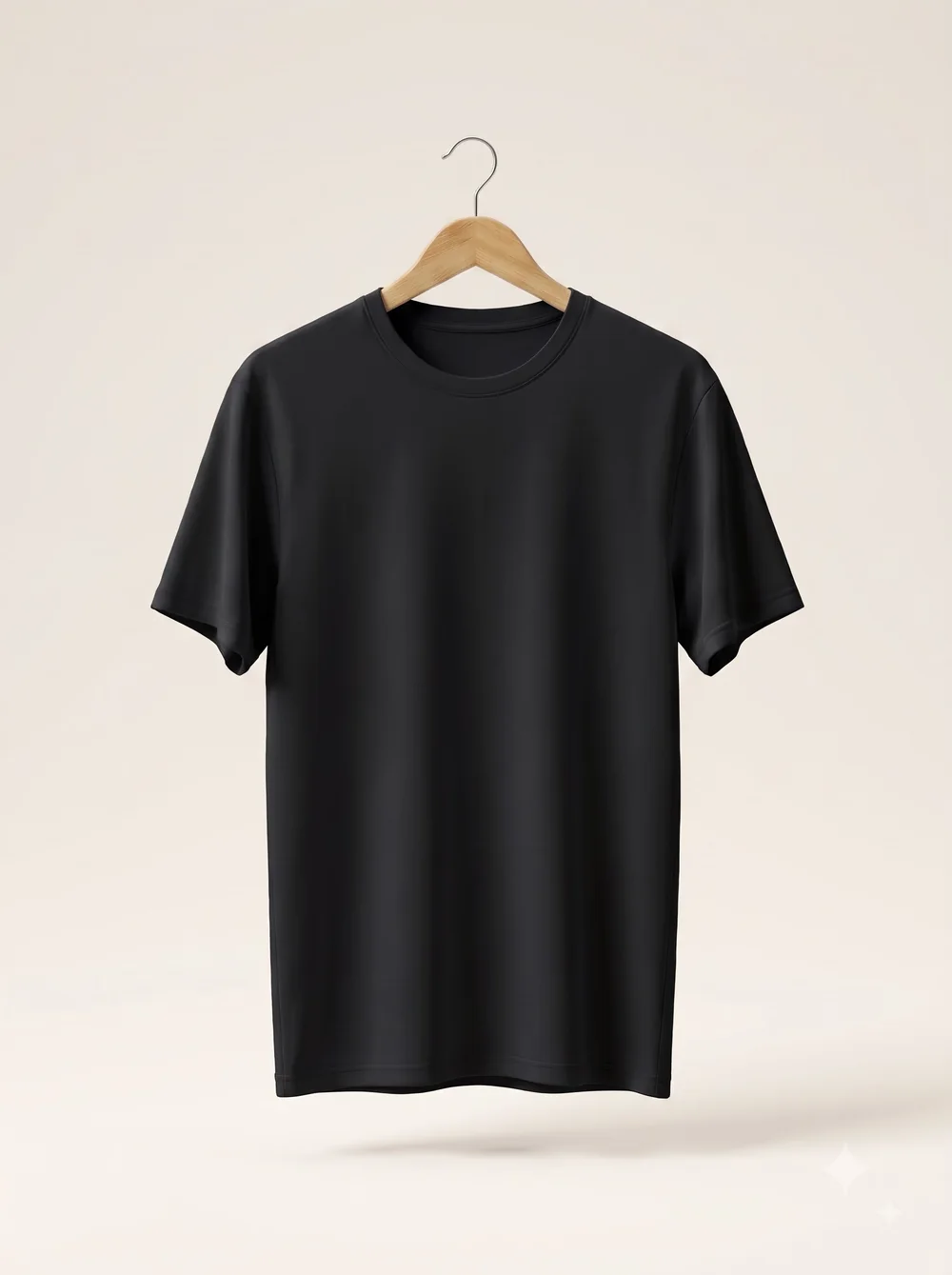 Blank black t-shirt on a wooden hanger