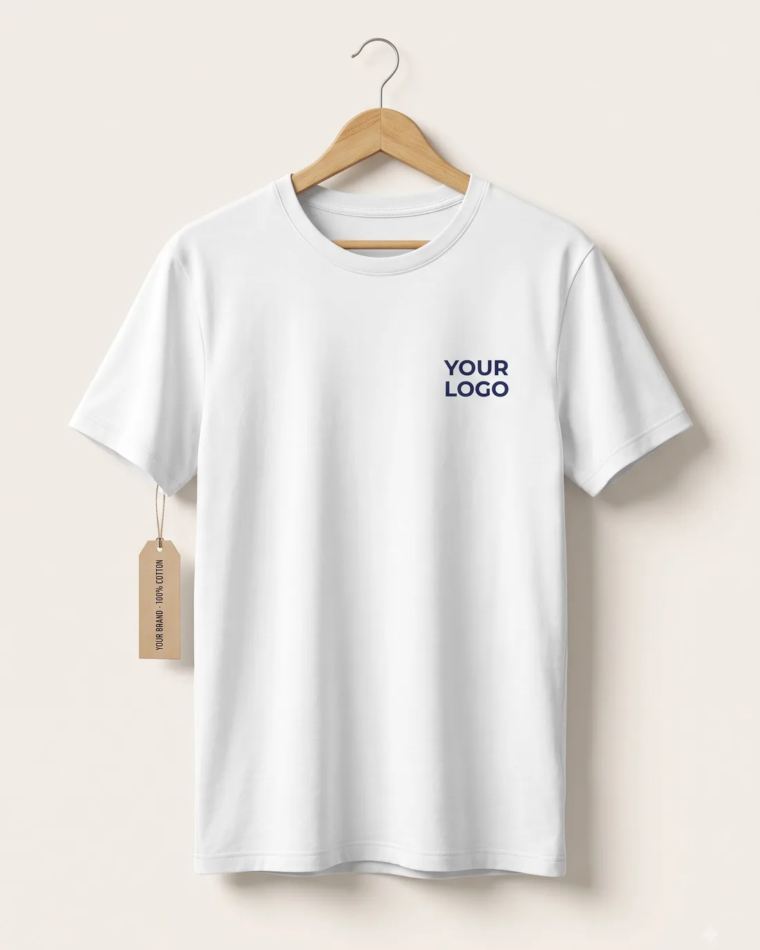 White classic crew t-shirt with a left-chest logo placeholder